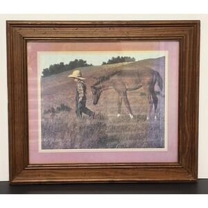 VTG 1979 Boy & Horse Heading Home by Jim Daly Framed Art Print (20.5" x 17.5")